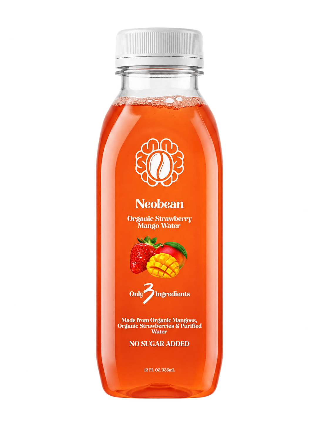 Neobean Organic Strawberry Mango Water bottle on transparent background