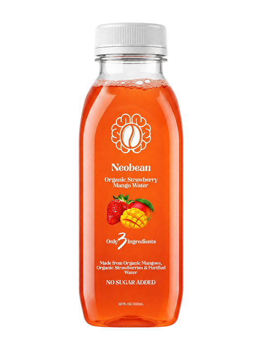 Neobean Organic Strawberry Mango Water bottle on transparent background