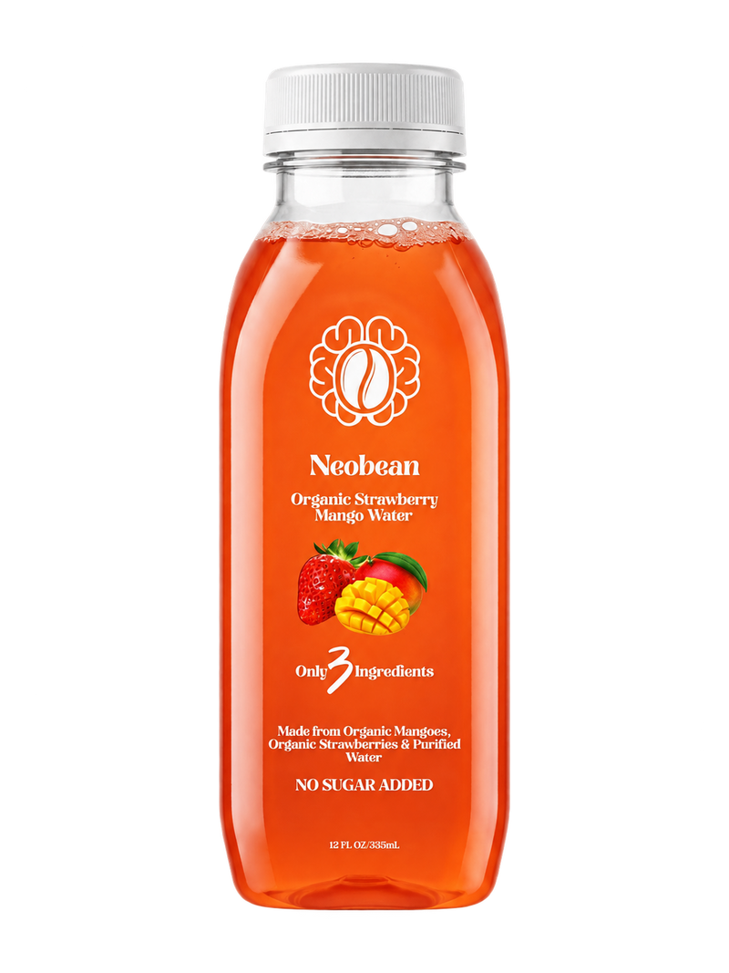 Neobean Organic Strawberry Mango Water bottle on transparent background
